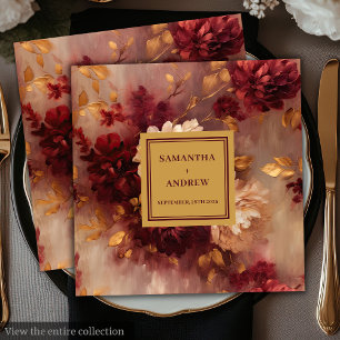 Serviette En Papier Élégant Mariage Floral Bourgogne Blush Or Napkins