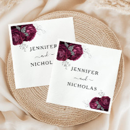 Serviette En Papier Élégant Mariage Floral Burgundy Peonies