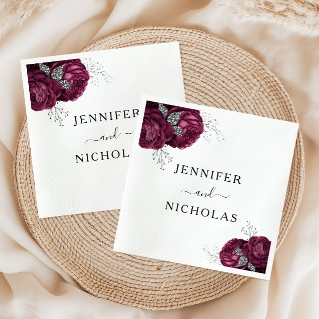 Serviette En Papier Élégant Mariage Floral Burgundy Peonies (Elegant Floral Burgundy Peonies Wedding Napkins)