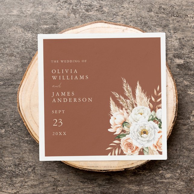 Serviette En Papier Élégant Mariage Floral Burnt Orange Terracotta (Créateur téléchargé)