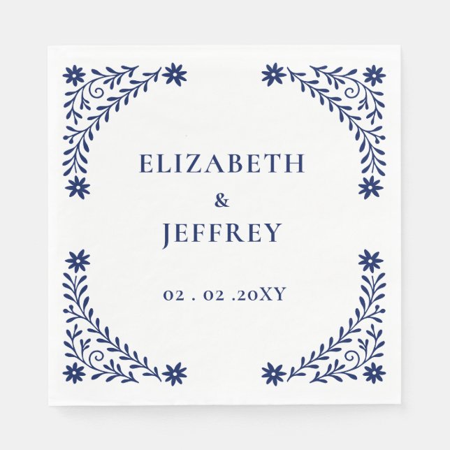 Serviette En Papier Elégant Mariage floral de la marine Boho (Devant)