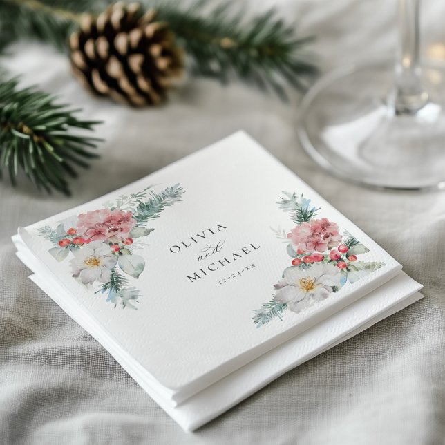 Serviette En Papier Élégant Mariage floral de Noël d'hiver (Créateur téléchargé)