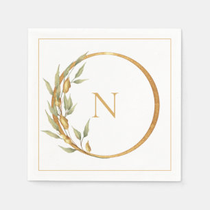 Serviette En Papier Élégant Mariage floral Monogram