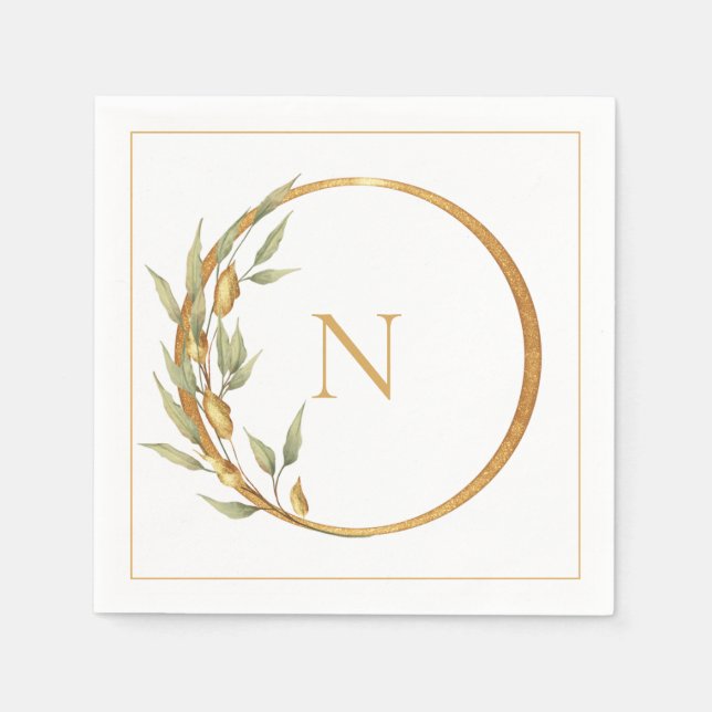 Serviette En Papier Élégant Mariage floral Monogram (Devant)