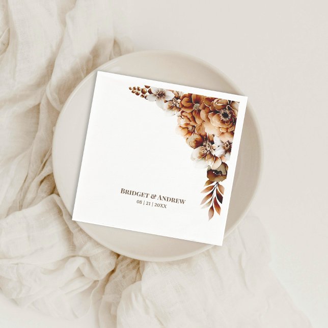 Serviette En Papier Élégant Mariage floral orange brûlé (Créateur téléchargé)