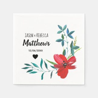 Serviette En Papier Élégant mariage floral personnalisé moderne