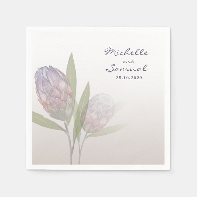 Serviette En Papier Élégant Mariage floral Protea violet beige (Devant)