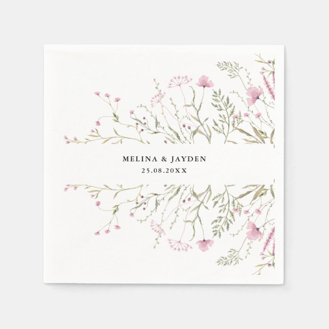 Serviette En Papier Élégant Mariage floral rose (Devant)
