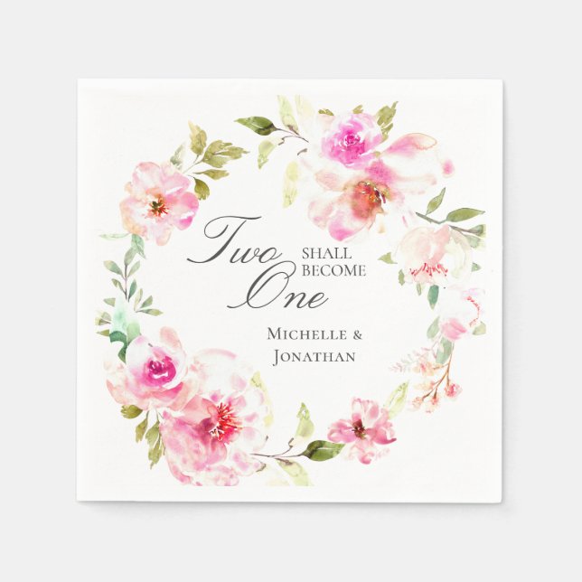 Serviette En Papier Élégant Mariage floral rose (Devant)