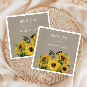 Serviette En Papier Élégant Mariage floral Taupe