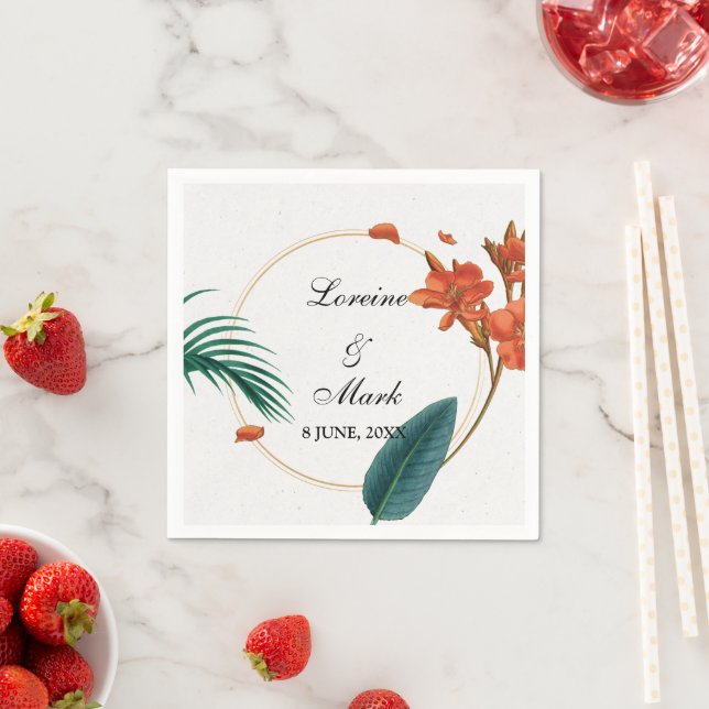 Serviette En Papier Élégant Mariage floral tropical (En situation)