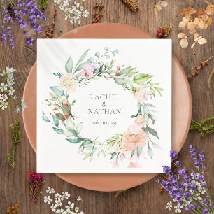 Serviette En Papier Élégant mariage floral verdure aquarelle