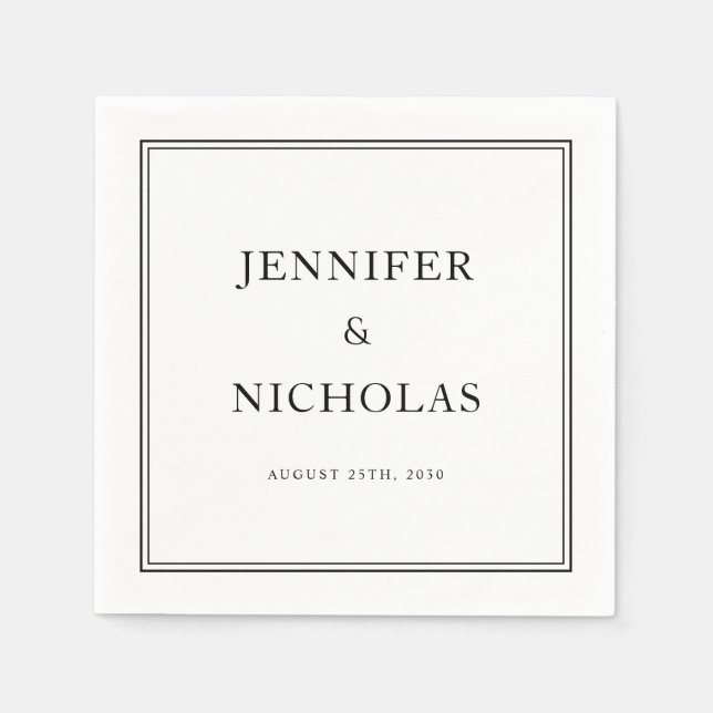 Serviette En Papier Élégant Mariage Formel Noir Et Blanc (Devant)