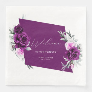Serviette En Papier Élégant Mariage géométrique violet rustique