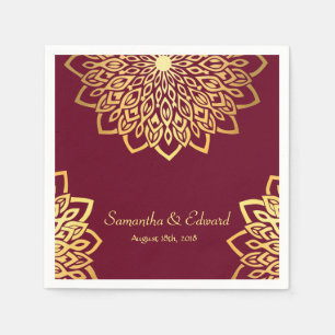 Serviette En Papier Élégant Mariage Gold Burgundy
