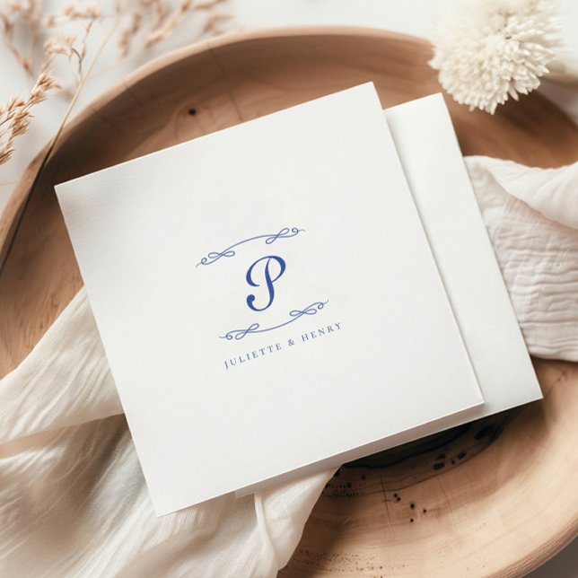 Serviette En Papier Élégant Mariage initial français chic (Créateur téléchargé)