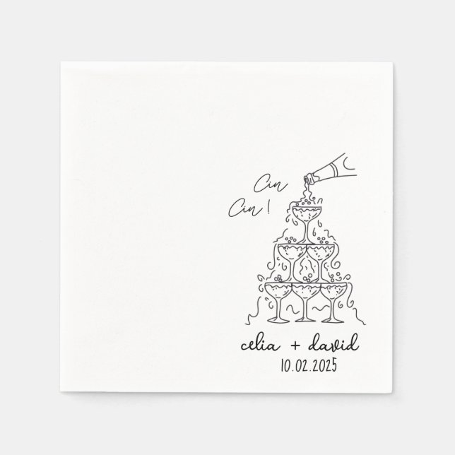 Serviette En Papier Élégant Mariage italien Cin Cin (Devant)