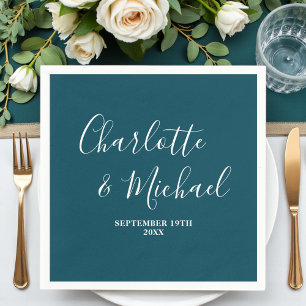 Serviette En Papier Élégant Mariage Minimaliste Écriture Turquoise Pro