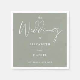 Serviette En Papier Élégant Mariage moderne Sage de Script Vert