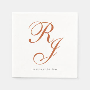 Serviette En Papier Élégant Mariage Monogram en terre cuite