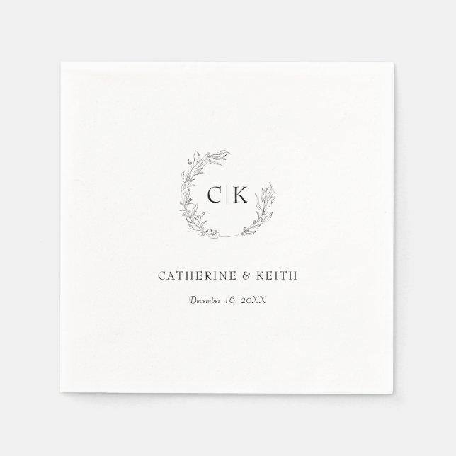 Serviette En Papier Élégant Mariage Monogramme (Devant)