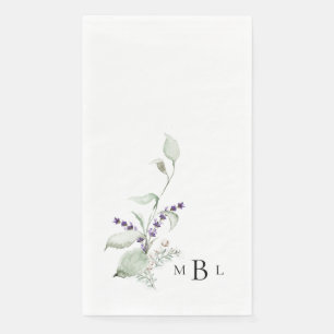 Serviette En Papier Élégant Mariage Monogramme Lavande Foliage