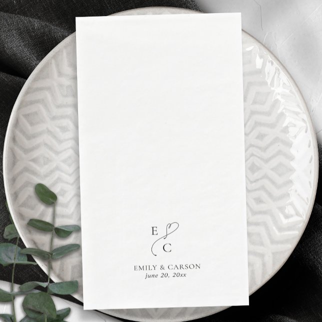 Serviette En Papier Élégant mariage Monogramme Logo Initiales Noms Dat (Créateur téléchargé)