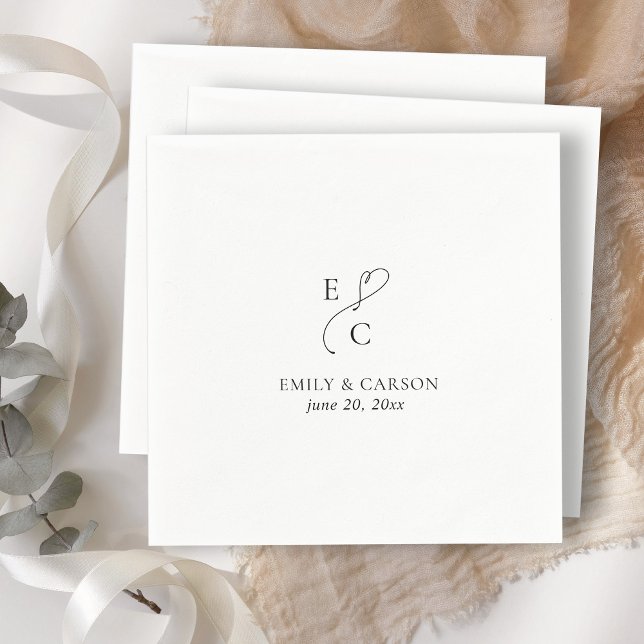 Serviette En Papier Élégant mariage Monogramme Logo Initiales Noms Dat (Elegant Wedding Monogram Logo Initials Names Date Napkins)