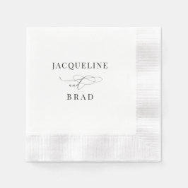 Serviette En Papier Élégant Mariage noir et blanc