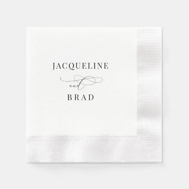 Serviette En Papier Élégant Mariage noir et blanc (Devant)