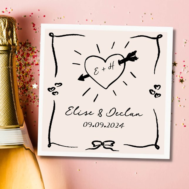 Serviette En Papier Elégant Mariage noir rétro tiré à la main (Créateur téléchargé)