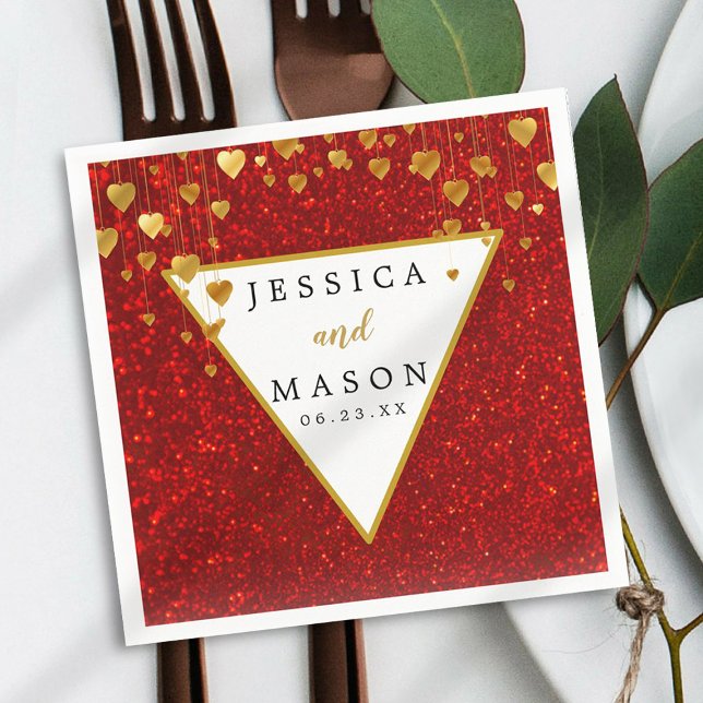 Serviette En Papier Élégant Mariage Parties scintillant rouge Cocktail (Créateur téléchargé)