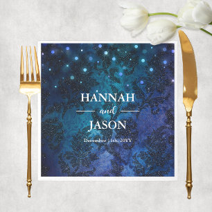 Serviette En Papier Elégant mariage personnalisé bleu marine d'hiver