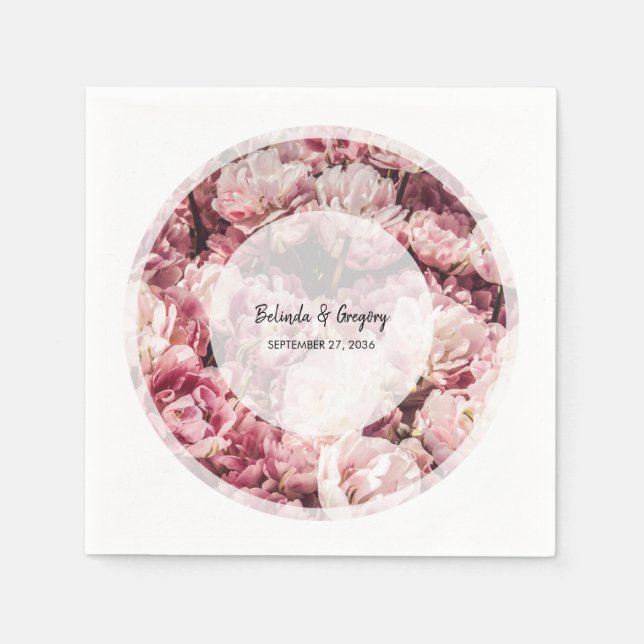 Serviette En Papier Élégant Mariage Pink Peonies (Devant)