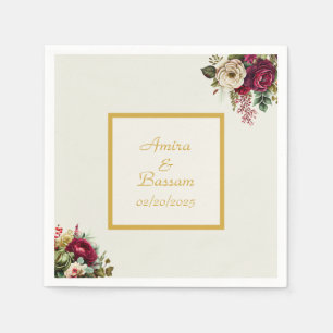 Serviette En Papier Élégant Mariage Rose Floral