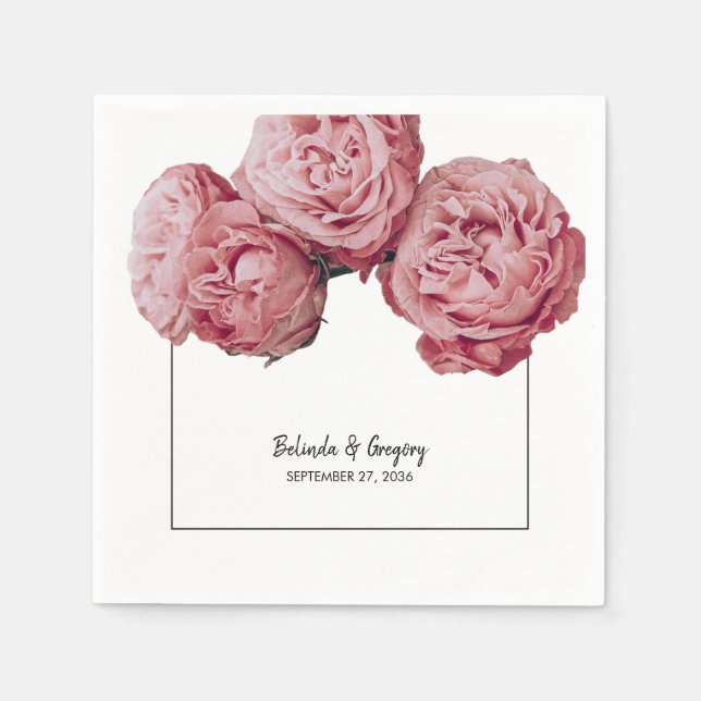 Serviette En Papier Élégant Mariage rose Roses (Devant)