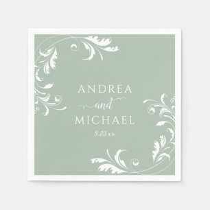 Serviette En Papier Élégant Mariage Sage Green
