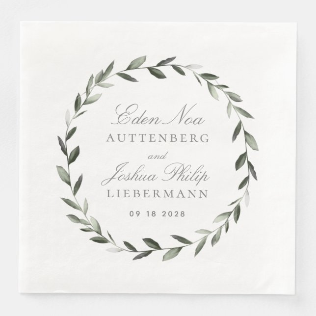 Serviette En Papier Élégant Mariage traditionnel de serrure d'olive (Devant)