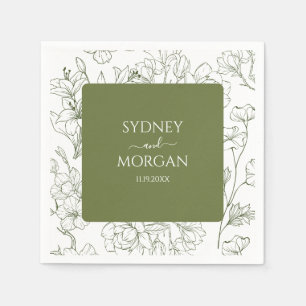 Serviette En Papier Élégant Mariage végétal floral Sage vert
