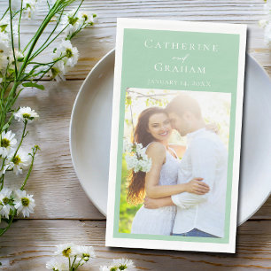 Serviette En Papier Élégant Mariage Vert Menthe Photo Personnalisé