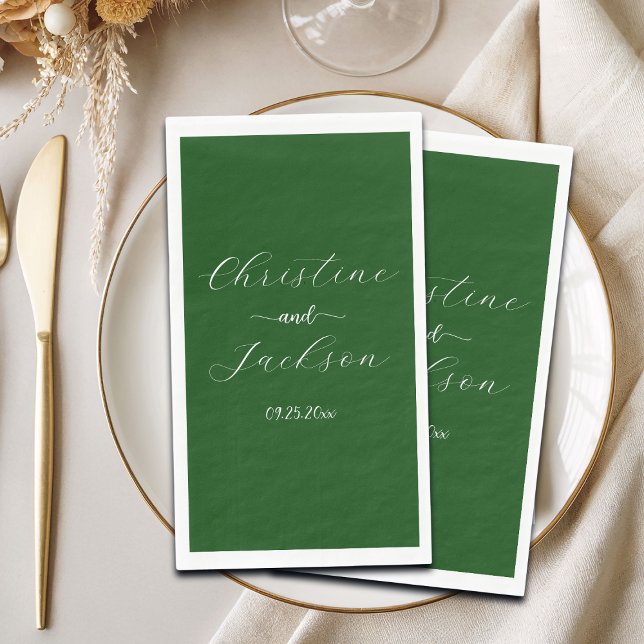 Serviette En Papier Élégant Mariage vert Moss Script (Créateur téléchargé)