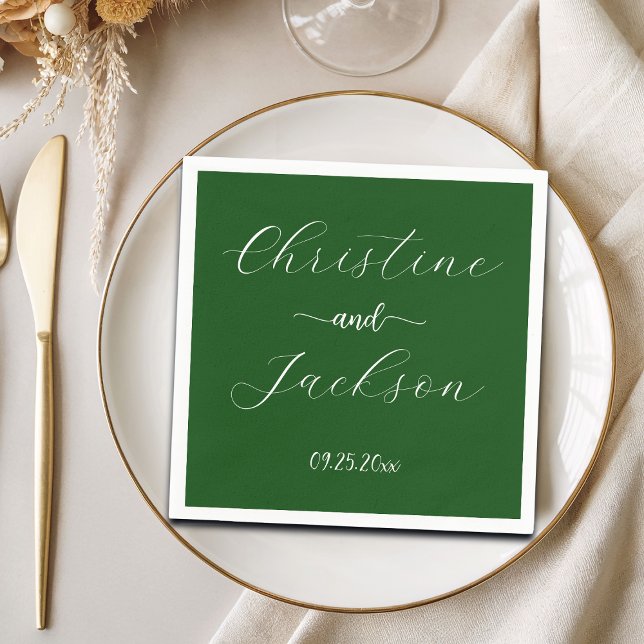 Serviette En Papier Élégant mariage vert mousse Script (Créateur téléchargé)