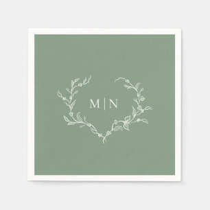 Serviette En Papier Élégant Mariage vert Sage Monogramme papier de cou