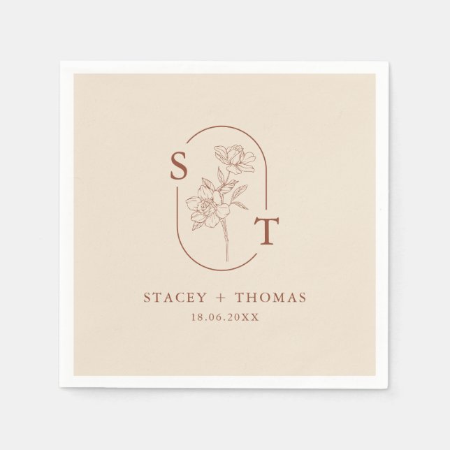 Serviette En Papier Élégant Mariage Whimsical en terre cuite (Devant)