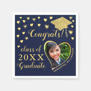 Serviette En Papier Elégant Marine Blue and Gold 2025 Graduation