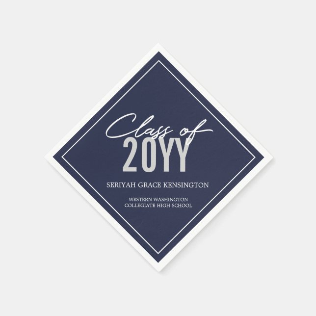 Serviette En Papier Élégant Marine Blue Typography Graduation (Coin)