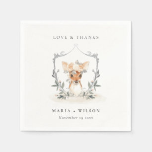 Serviette En Papier Élégant Mignon Cerf Floral Crête Mariage