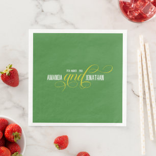 Serviette En Papier Élégant minimaliste de chaux vert et blanc Mariage