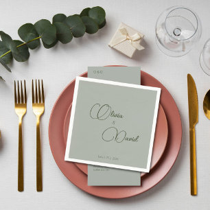 Serviette En Papier Élégant minimaliste Mariage vert Sage