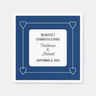 Serviette En Papier Élégant minimaliste marine bleu et blanc Mariage